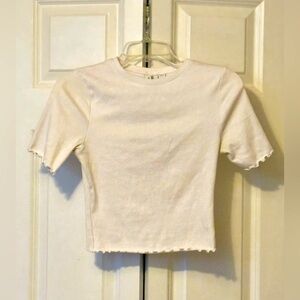 Collusion Ribbed Crop Top Lettuce Hem Fitted Crew Neck US 4